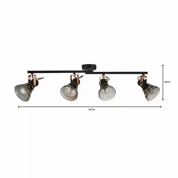 Dunelm Milas 4 Light Black Industrial Spotlight Bar 8 Dunelm Milas 4 Light Black Industrial Spotlight Bar - Image 6