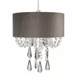 Dunelm Halle Velvet Jewel Grey Easy Fit Pendant -Cheap wall lights Store 1000149159 alt05