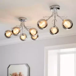 Dunelm Mateo 5 Light Glass Chrome Semi-Flush Ceiling Fitting -Cheap wall lights Store 1000158444 alt08