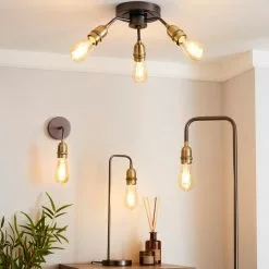 Dunelm Marsden 3 Light Antique Brass Industrial Semi-Flush Ceiling Fitting -Cheap wall lights Store 1000158476 alt08