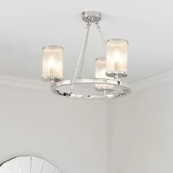 Vogue Lighting Vogue Easton Ribbed Glass Semi Flush Ceiling Fitting Chrome -Cheap wall lights Store 1000169454 alt04