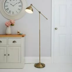 Dunelm Lever Arm Antique Brass Floor Lamp