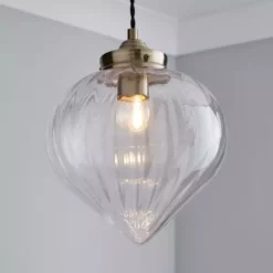 Dunelm Rio Voyager 1 Light Pendant Ribbed Glass Ceiling Fitting
