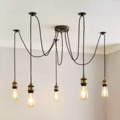 Dunelm Logan 5 Light Spider Antique Brass Industrial Cluster Flex Fitting