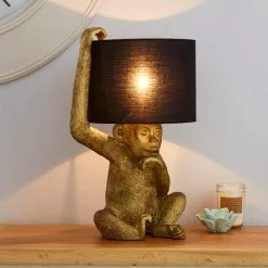 Dunelm Odisha Resin Monkey Gold Table Lamp