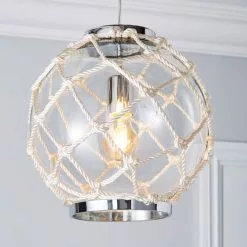 Dunelm Leah 1 Light Pendant Rope Glass Ceiling Fitting
