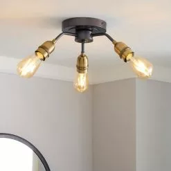 Dunelm Marsden 3 Light Antique Brass Industrial Semi-Flush Ceiling Fitting