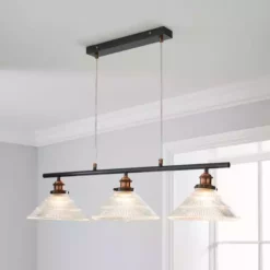 Dunelm Logan 3 Light Bar Glass Diner Industrial Ceiling Fitting