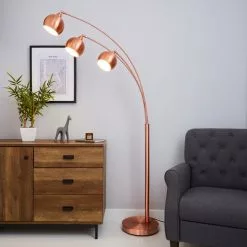 Dunelm Herm 3 Arm Arc Copper Floor Lamp