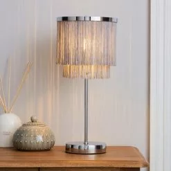 Dunelm Jaz Fringe Grey Table Lamp