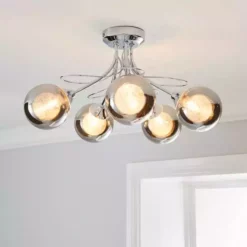 Dunelm Mateo 5 Light Glass Chrome Semi-Flush Ceiling Fitting