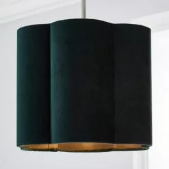 Dunelm Vivian 25cm Scallop Velvet Green Lamp Shade