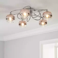 Dunelm Seychelles Blush Pink 5 Light Flush Ceiling Fitting