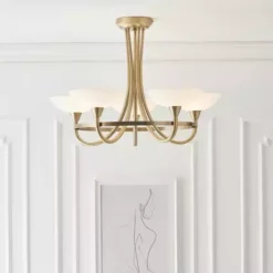 Vogue Lighting Vogue Cagney 5 Light Semi Flush Ceiling Fitting Brass