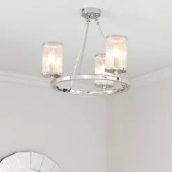 Vogue Lighting Vogue Easton Ribbed Glass Semi Flush Ceiling Fitting Chrome