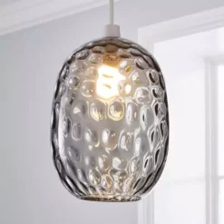 Dunelm Elodie Dimpled Glass Easy Fit Pendant Grey Lustre