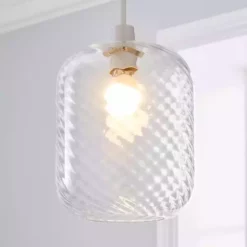 Dunelm Elodie Ribbed Glass Easy Fit Pendant Clear Lustre