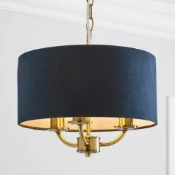 Dunelm Preston Gold And Navy 3 Light Pendant Fitting