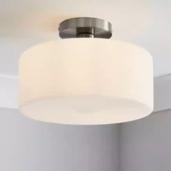 Dunelm Amelie Opal Satin Nickel Glass Flush Ceiling Fitting