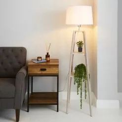 Dunelm Beaumont Plant Stand Natural Wood Floor Lamp