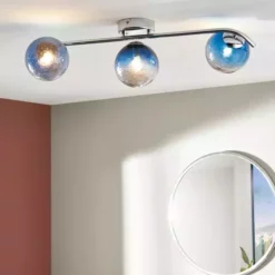 Dunelm Torbay Blue Bathroom 3 Light Semi Flush Ceiling Fitting