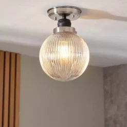 Dunelm Broden Ribbed 1 Light Flush Bathroom Ceiling Fitting