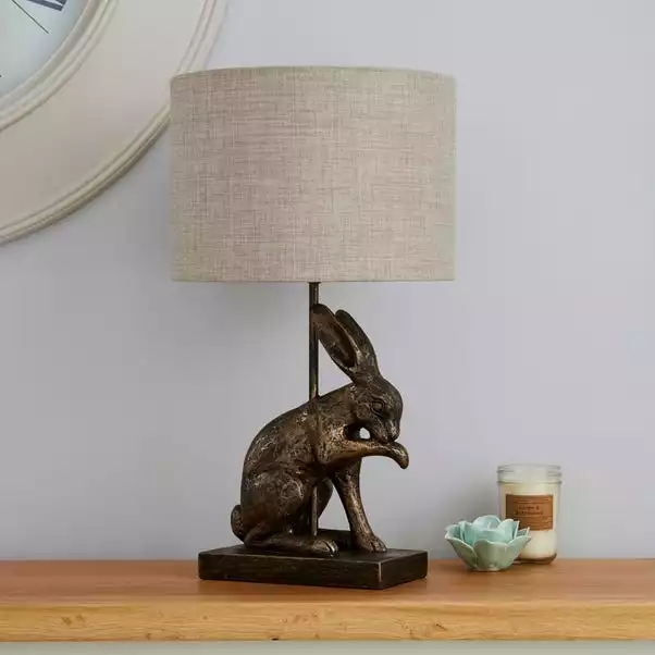 Dunelm Hare Licking Paw Table Lamp Ant Brs 4 Dunelm Hare Licking Paw Table Lamp Ant Brs - Image 2