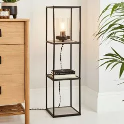 Dunelm Aiko Midi Shelved Floor Lamp Black And Faux Marble