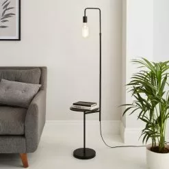 Dunelm Aubrey Exposed Bulb Floor Lamp With Table Black